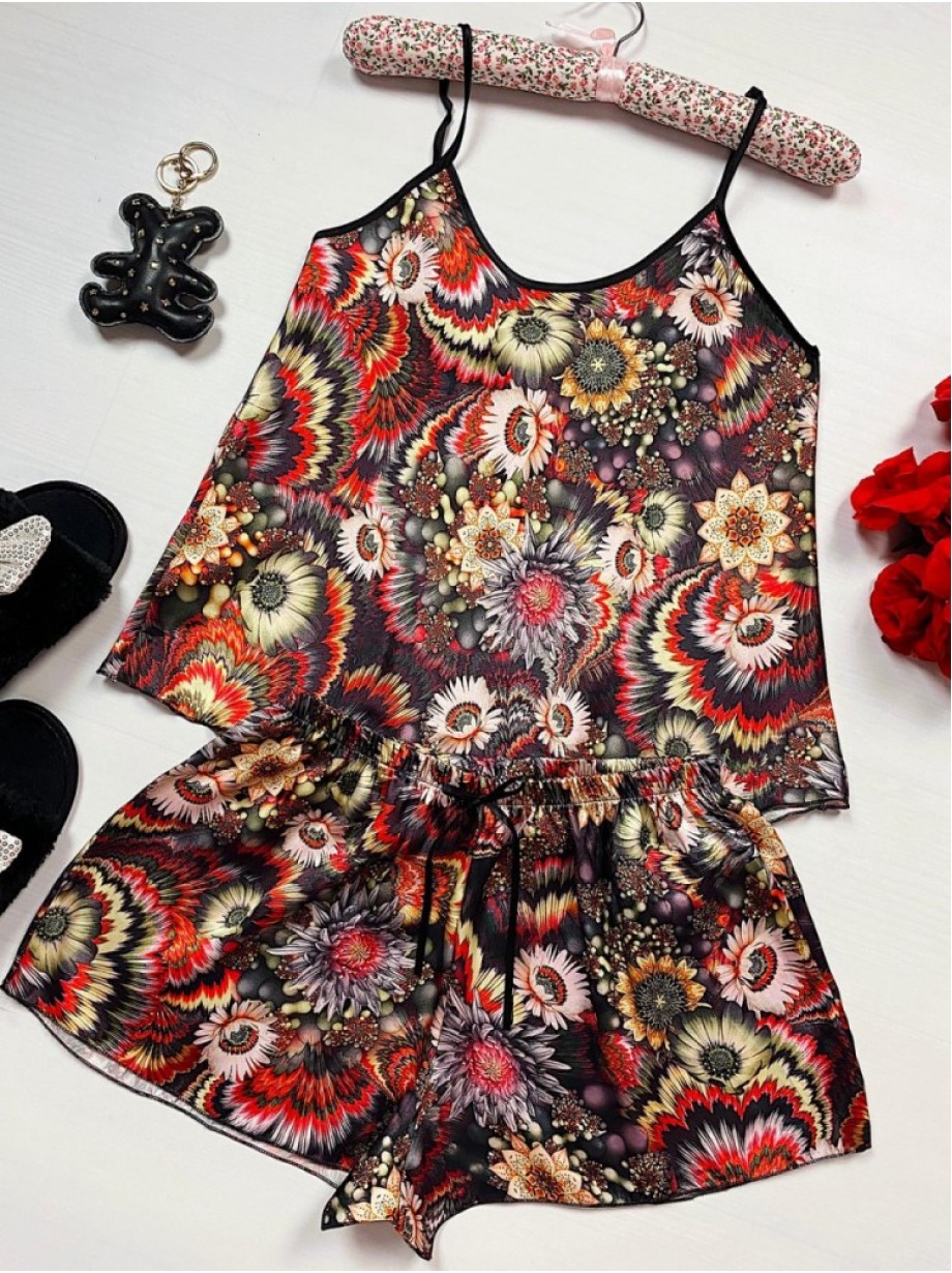 Pijama dama ieftina primavara-vara maro Lady cu imprimeu Indian