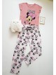 Pijama dama bumbac cu pantaloni lungi si tricou roz cu imprimeu MM Cerc