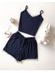 Pijama dama scurta bleumarin cu maieu si cu dantela fina alba Pijama dama scurta bleumarin cu maieu si cu dantela fina alba