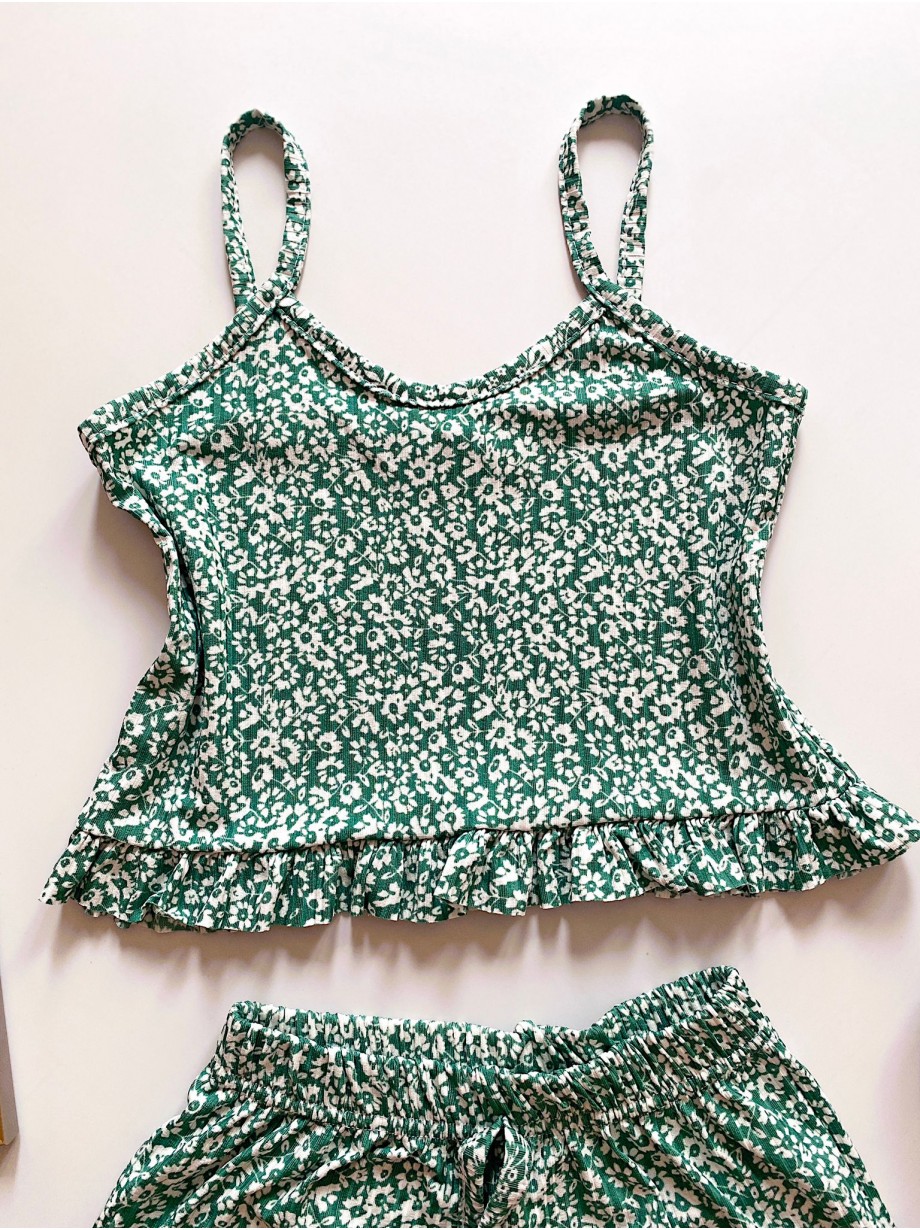 Pijama dama ieftina scurta vernil cu maieu cu volanase si imprimeu Summery