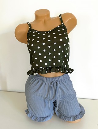 Pijama femei cu pantaloni scurti si maieu cu imprimeu Polka