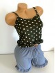 Pijama femei cu pantaloni scurti si maieu cu imprimeu Polka