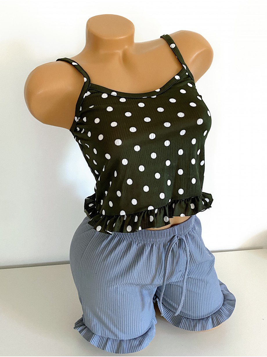 Pijama femei cu pantaloni scurti si maieu cu imprimeu Polka
