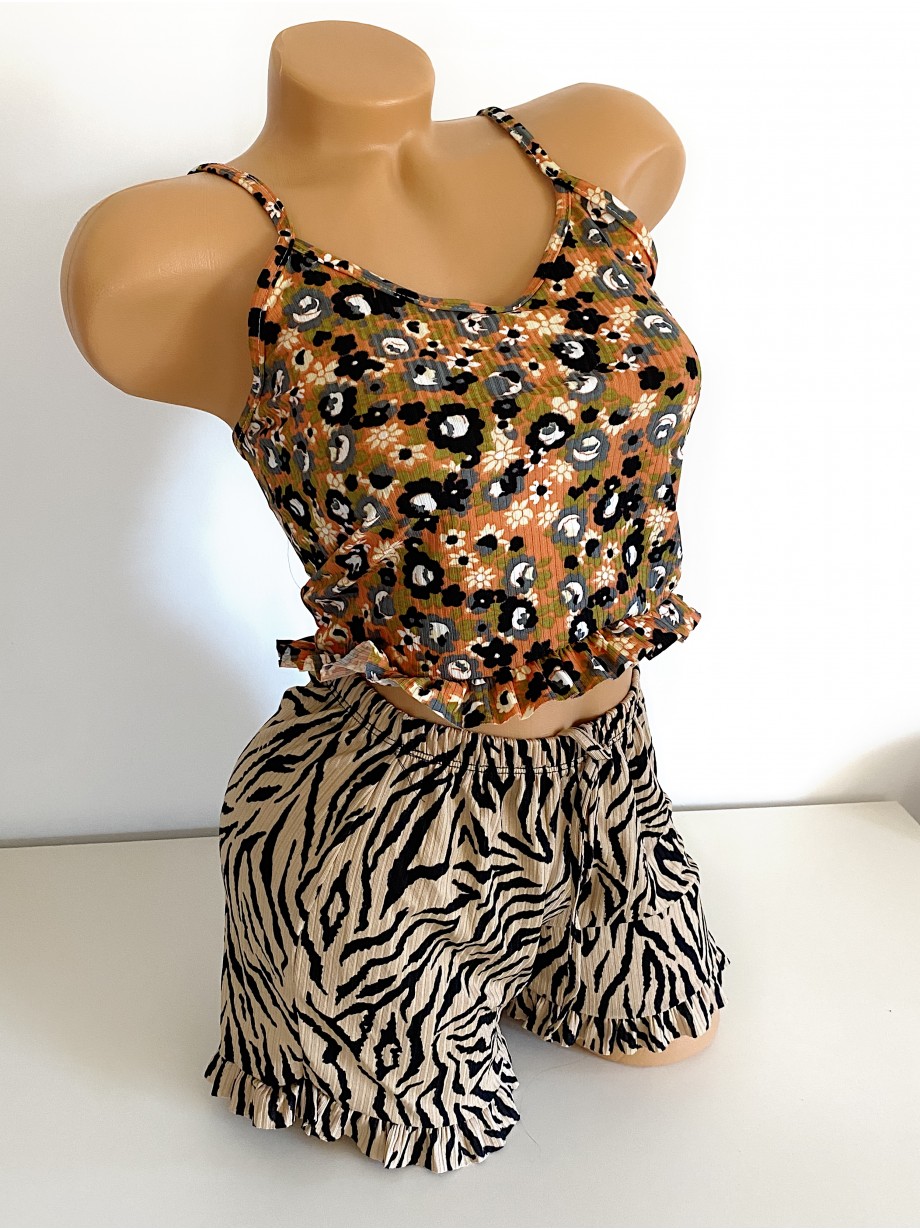 Pijama femei cu pantaloni scurti si maieu cu imprimeu Porto