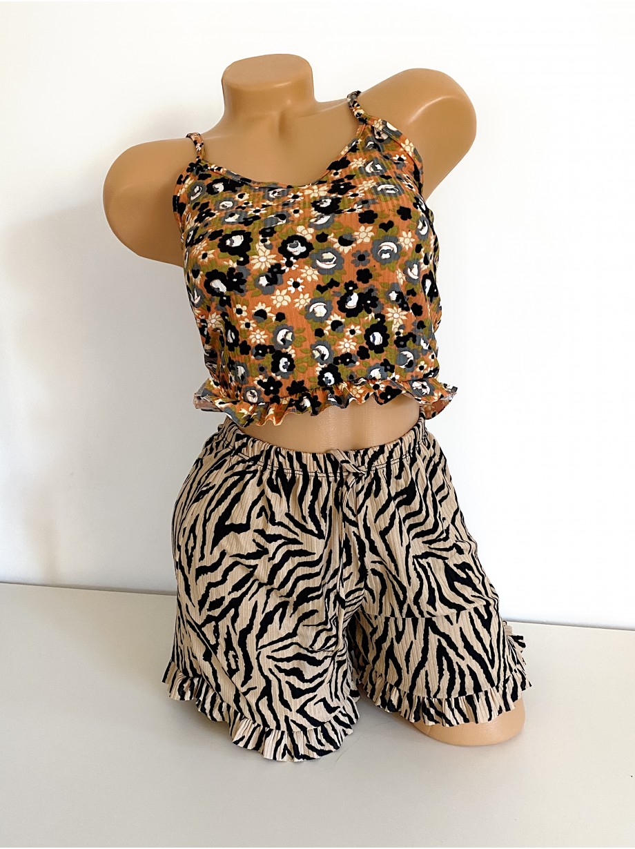 Pijama femei cu pantaloni scurti si maieu cu imprimeu Porto