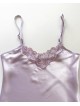 Pijama Dama ieftina cu aspect satinat formata din maieu cu bretele si pantaloni scurti cu dantela lila - Delicată și Reconfortantă