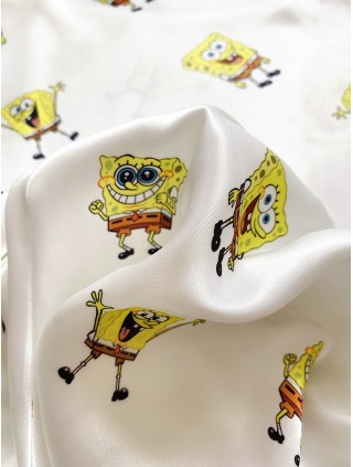 Pijama dama ieftina cu aspect satinat cu maieu si pantaloni scurti Sponge Bob - Zâmbete și Amintiri Din Copilărie
