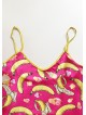 Pijama dama ieftina cu aspect satinat cu maieu si pantaloni scurti cu imprimeu Banana și Înghețată - Bucurie și Distracție Gustativă