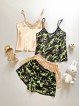 Pijama dama ieftina cu aspect satinat cu maieu si pantaloni scurti cu imprimeu Army - Putere și Determinare