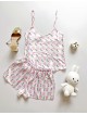 Pijama dama ieftina cu aspect satinat cu maieu si pantaloni scurti cu imprimeu Vată pe Băț și Bomboane Sugar Candy - Ceva Dulce