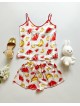 Pijama dama ieftina cu aspect satinat cu maieu si pantaloni scurti cu imprimeu Banana si Pepene rosu - Sanatos si Bun