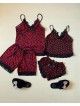Pijama dama ieftina rosie cu negru formata din maieu si pantaloni scurti cu detalii dantela - Zebra