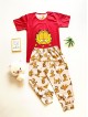 Pijama dama din bumbac cu pantaloni trei sferturi si tricou rosu cu imprimeu Garfield Faimos