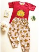 Pijama dama din bumbac cu pantaloni trei sferturi si tricou rosu cu imprimeu Garfield Faimos