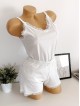 Pijama dama ieftina scurta alba cu maieu cu volanase si danteluta Pijama dama ieftina scurta alba cu maieu cu volanase si danteluta