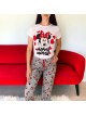 Pijama dama din bumbac cu pantaloni lungi gri si tricou alb cu imprimeu minunat Minnie Jovial
