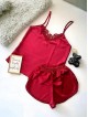 Pijama dama ieftina primavara-vara visinie din satin lucios cu model dantelat
