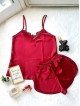 Pijama dama ieftina primavara-vara visinie din satin lucios cu model dantelat