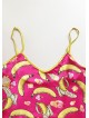 Pijama dama ieftina cu aspect satinat cu maieu si pantaloni scurti cu imprimeu minunat Banana și Înghețată - Bucurie și Distracție Gustativă