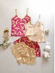 Pijama dama ieftina cu aspect satinat cu maieu si pantaloni scurti cu imprimeu minunat Banana și Înghețată - Bucurie și Distracție Gustativă