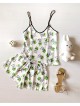 Pijama dama ieftina cu aspect satinat cu maieu si pantaloni scurti cu imprimeu minunat Cute Cat - Funny si tandrete