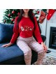 Pijama dama din bumbac gros cu pantaloni si bluza rosie cu maneca lunga cu imprimeu Christmas Pijama dama din bumbac gros cu pantaloni si bluza rosie cu maneca lunga cu imprimeu Christmas