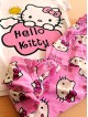 Pijama dama ieftina din bumbac cu pantaloni corai si tricou cu imprimeu simpatic cu emblema Hello Kitty