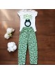 Pijama dama din bumbac cu pantaloni lungi si tricou verde cu imprimeu GROOVY