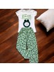 Pijama dama din bumbac cu pantaloni lungi si tricou verde cu imprimeu GROOVY