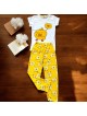 Pijama dama din bumbac cu pantaloni lungi  galbeni si tricou cu imprimeu vesel RATUSCA