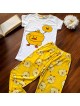 Pijama dama din bumbac cu pantaloni lungi  galbeni si tricou cu imprimeu vesel RATUSCA