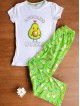 Pijama dama ieftina din bumbac cu pantaloni lungi verzi si tricou alb cu imprimeu minunat Avocado QUEEN