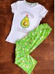 Pijama dama ieftina din bumbac cu pantaloni lungi verzi si tricou alb cu imprimeu minunat Avocado QUEEN