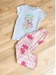 Pijama dama ieftina bumbac lunga cu pantaloni lungi roz si tricou alb cu imprimeu Pretty Good