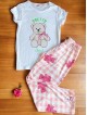 Pijama dama ieftina bumbac lunga cu pantaloni lungi roz si tricou alb cu imprimeu Pretty Good