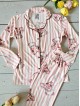 Pijama dama ieftina din bumbac, cu pantaloni lungi si bluza cu imprimeu dungi roz si ursuleti