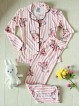 Pijama dama ieftina din bumbac, cu pantaloni lungi si bluza cu imprimeu dungi roz si ursuleti