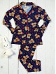 Pijama dama ieftina bumbac pufoasa lunga cu bluza bleumarin si pantaloni lungi cu imprimeu ursuleti buline Pijama dama ieftina bumbac pufoasa lunga cu bluza bleumarin si pantaloni lungi cu imprimeu ursuleti buline