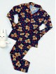 Pijama dama ieftina bumbac pufoasa lunga cu bluza bleumarin si pantaloni lungi cu imprimeu ursuleti buline Pijama dama ieftina bumbac pufoasa lunga cu bluza bleumarin si pantaloni lungi cu imprimeu ursuleti buline