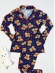 Pijama dama ieftina bumbac pufoasa lunga cu bluza bleumarin si pantaloni lungi cu imprimeu ursuleti buline Pijama dama ieftina bumbac pufoasa lunga cu bluza bleumarin si pantaloni lungi cu imprimeu ursuleti buline