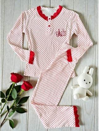 Pijama dama ieftina alba din bumbac, cu pantaloni lungi si bluza cu imprimeu PARIS