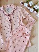 Pijama dama ieftina bumbac lunga cu pantaloni lungi roz si bluza roz cu imprimeu trandafiri