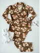 Pijama dama ieftina din bumbac fin, mai larguta - lejera cu pantaloni lungi si bluza lunga cu imprimeu Bears maro