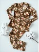 Pijama dama ieftina din bumbac fin, mai larguta - lejera cu pantaloni lungi si bluza lunga cu imprimeu Bears maro