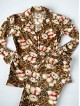 Pijama dama ieftina din bumbac fin, mai larguta - lejera cu pantaloni lungi si bluza lunga cu imprimeu Bears maro