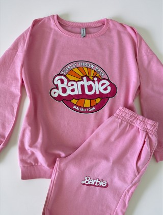 Pijama dama din bumbac cu pantaloni 3/4 si bluza roz cu imprimeu BARBIE