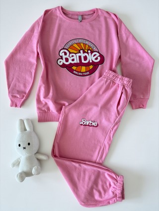 Pijama dama din bumbac cu pantaloni 3/4 si bluza roz cu imprimeu BARBIE