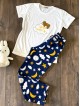 Pijama dama din bumbac cu pantaloni lungi bleumarin si tricou alb cu imprimeu GOOD NIGHT ursulet