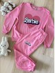 Pijama dama din bumbac cu pantaloni 3/4 si bluza roz cu imprimeu BARBIE heart