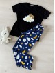 Pijama dama din bumbac cu pantaloni lungi bleumarin si tricou negru cu imprimeu GOOD NIGHT ursulet